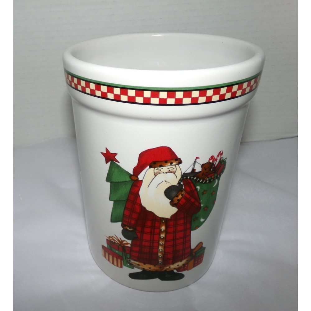 Sakura Debbie Mumm Magic of Santa Stoneware Utensil Jar Christmas Crock